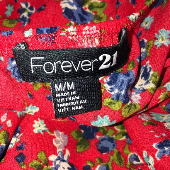 Forever 21 Floral Print Red Elastic Hem Boho Top - Picture 5 of 6